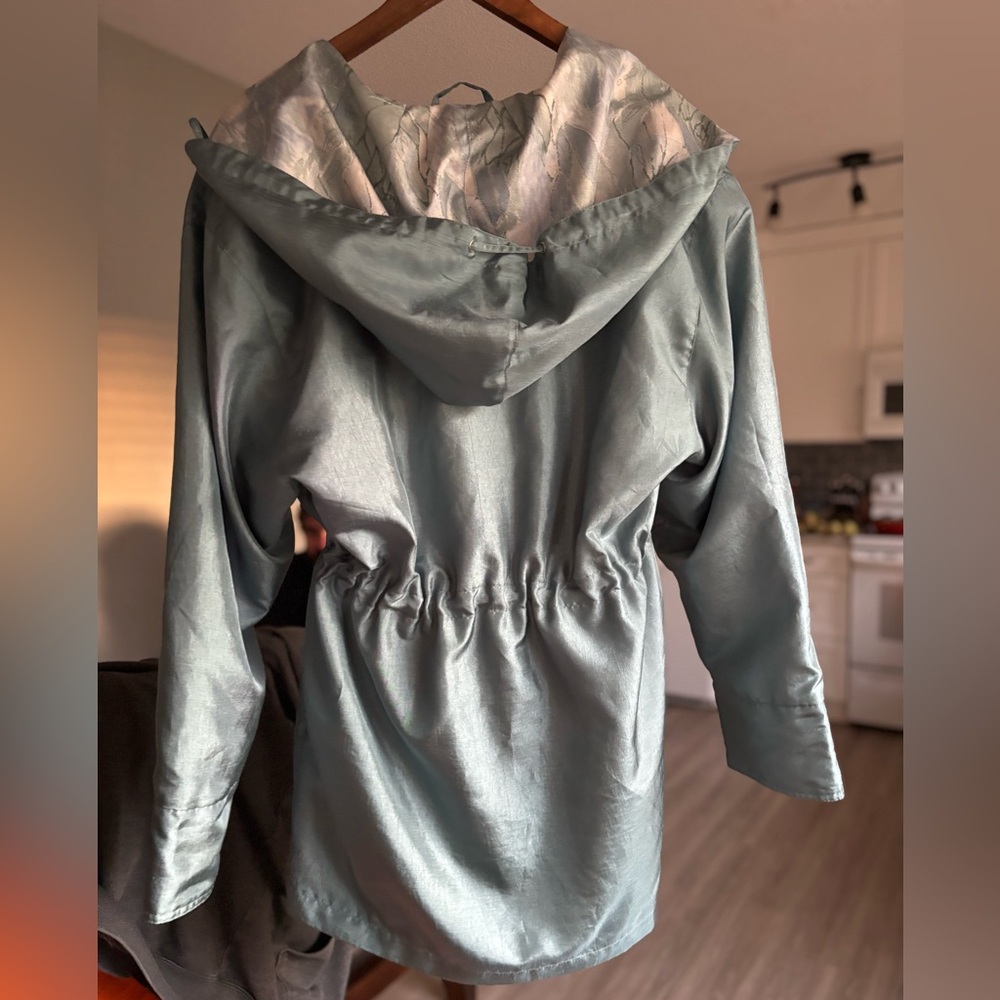 Vintage 80s Sage Green Hooded Annex Brand Drawstring Waist Size Mediumtrenchcoat - Picture 5 of 7
